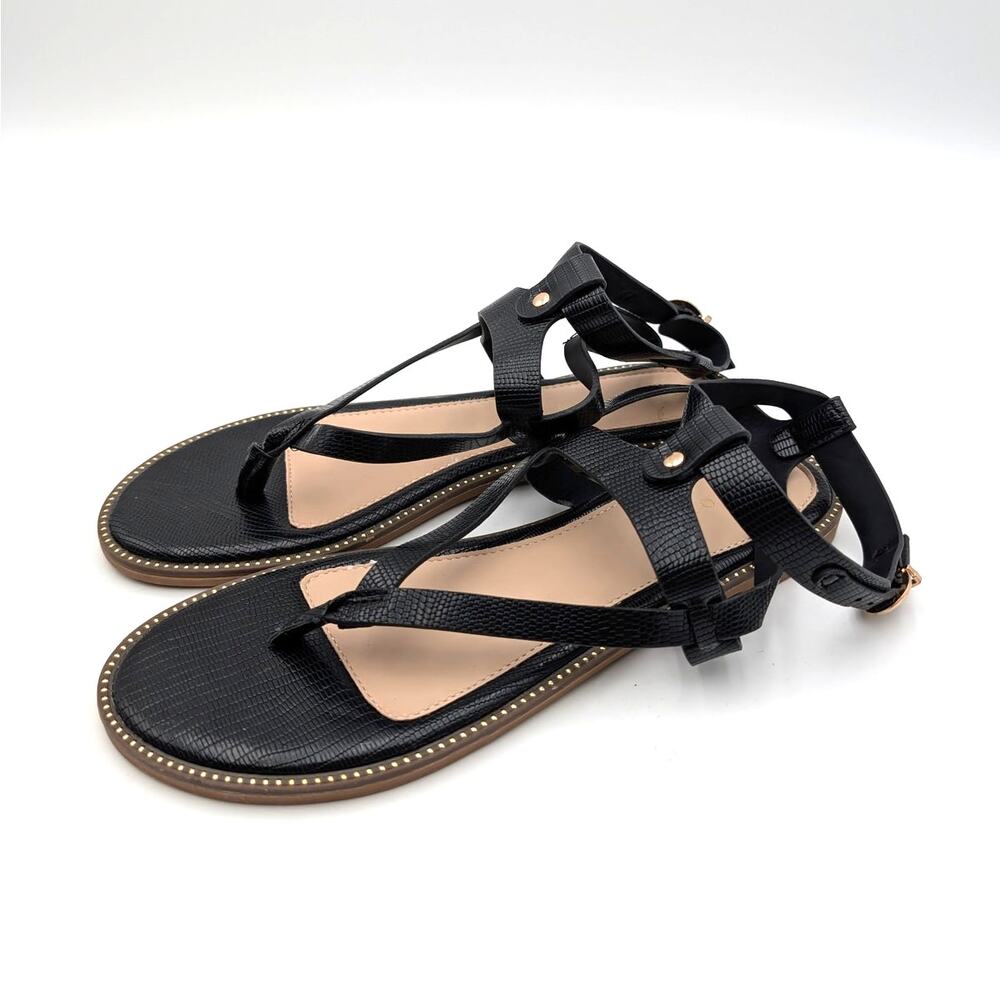 Journee Collection Tangie Snake Embossed Strappy Sandals Black Size US8M EU38
